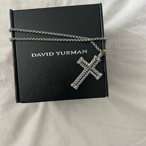 David Yurman Chevron Cross with Black Diamonds and Chain.